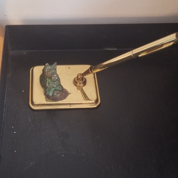 Antique Scotty Dog Student Desk Fountain Pen Holder W/new Brass Pen.